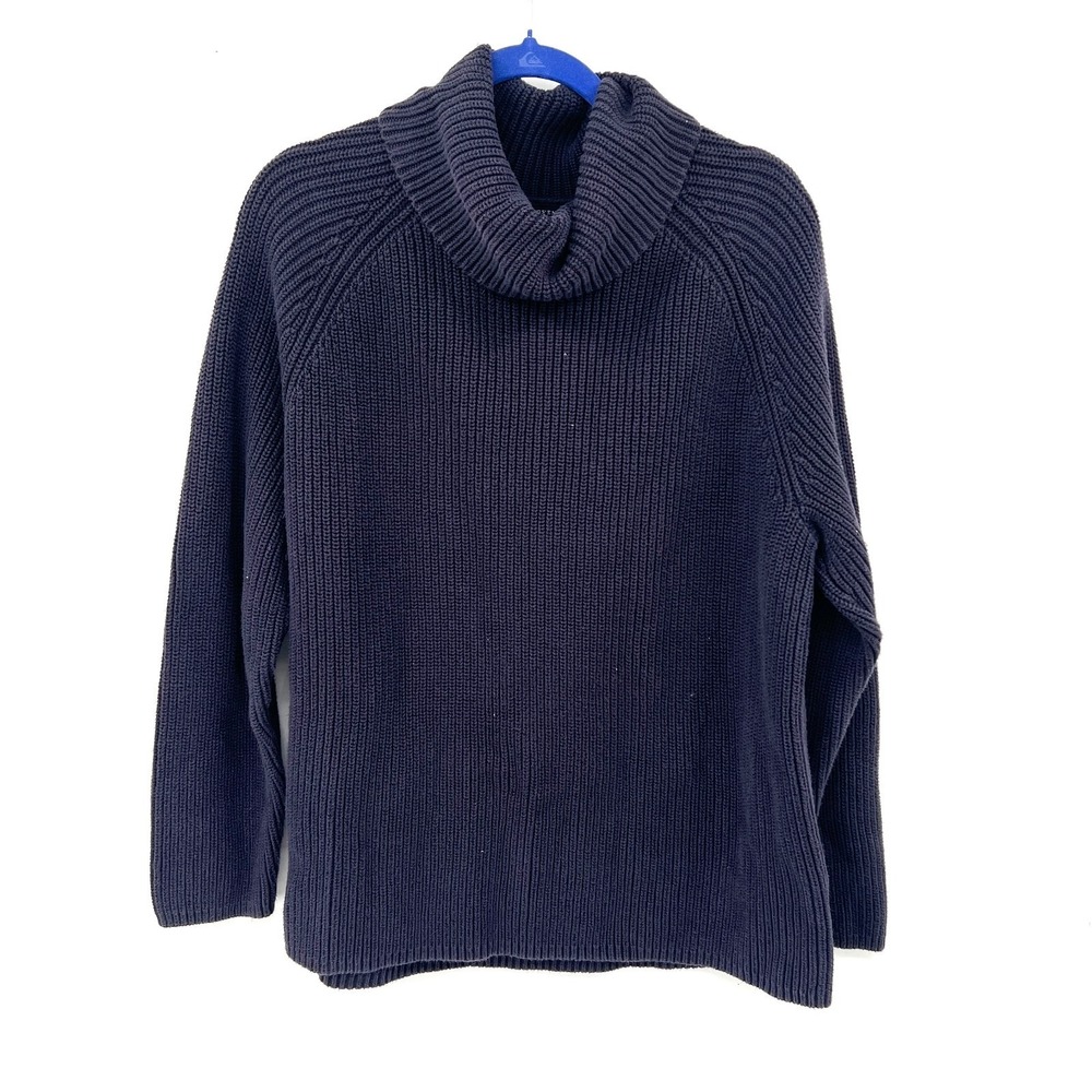 Lands' End 100% cotton dark blue cowl neck knit sweater heavyweight coastal 1X